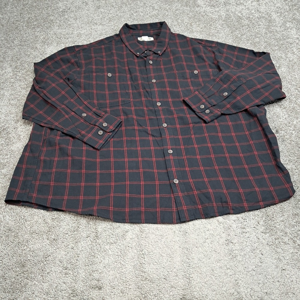 Duluth Trading Co Mens 4XL Relaxed Fit Plaid Button Down Shirt Black Red Cotton